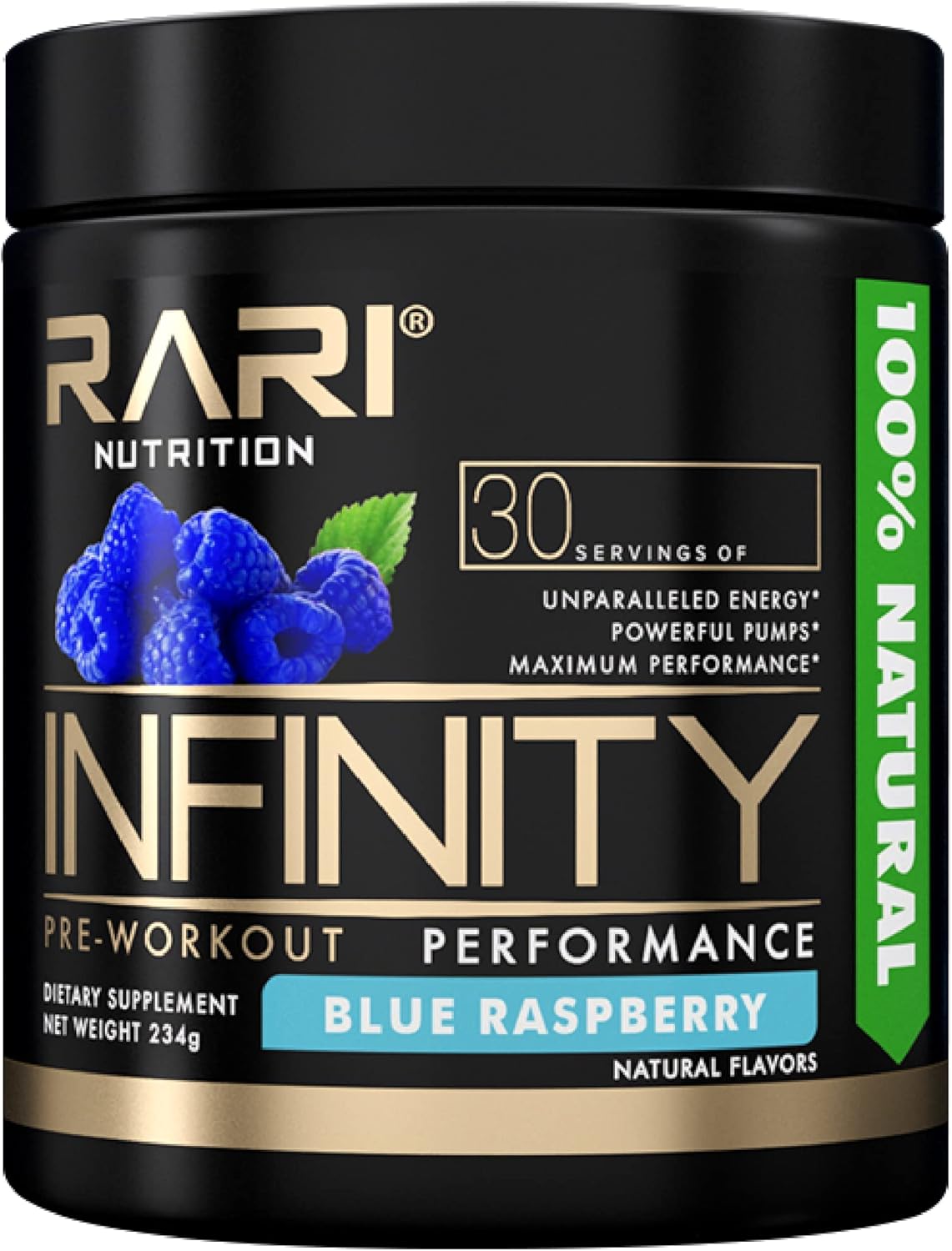 RARI Nutrition Infinity Pre Workout Performance Powder - Blue Raspberry Flavor for Women and Men - 30 Servings