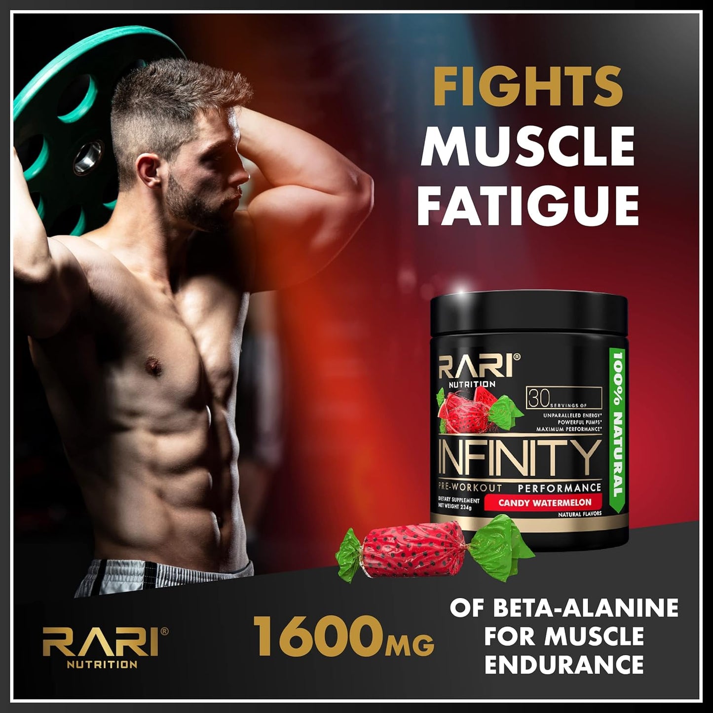 RARI Nutrition Infinity Pre Workout Performance Powder - Blue Raspberry Flavor for Women and Men - 30 Servings