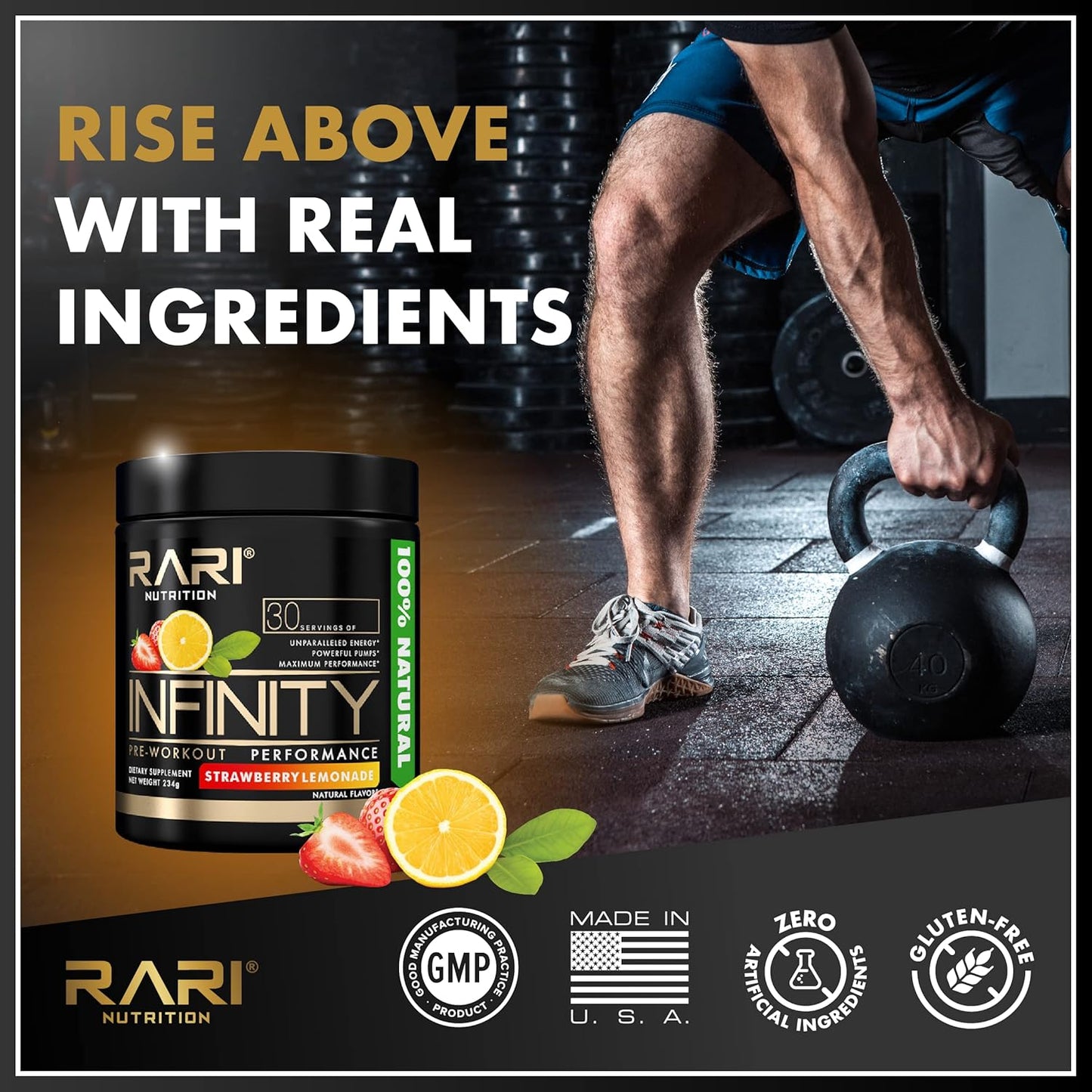 RARI Nutrition Infinity Pre Workout Performance Powder - Blue Raspberry Flavor for Women and Men - 30 Servings