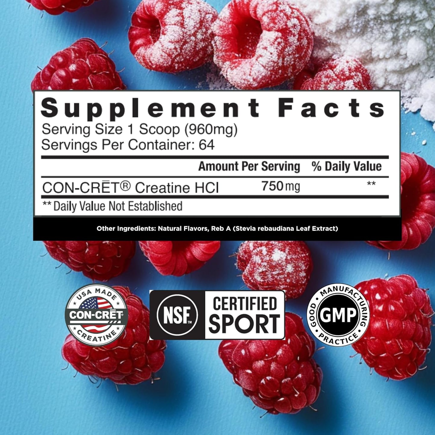 Raspberry Flavor CON-CRET Creatine HCl Powder | Supports Muscle & Cognitive Function | No Bloating or Cramps | 64 Servings