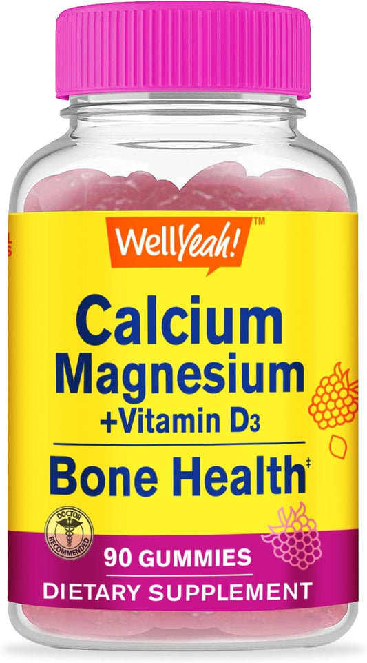 Raspberry Flavored Calcium Magnesium Gummies with Vitamin D3 - Supports Bone, Muscle, Nerve, and Immune Health - 90 Count, Gluten Free, Non GMO - Men and Women's Wellness Supplement