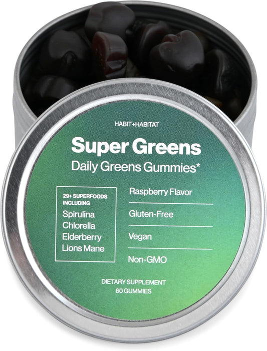 Raspberry Flavored Daily Greens Gummies with Chlorella, Spirulina, Beetroot, Lions Mane, Ashwagandha, and Reishi for Vitality and Wellness