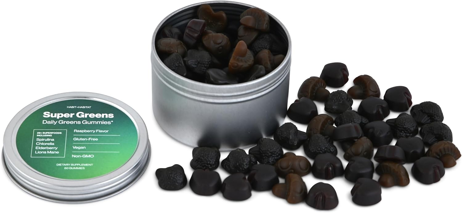 Raspberry Flavored Daily Greens Gummies with Chlorella, Spirulina, Beetroot, Lions Mane, Ashwagandha, and Reishi for Vitality and Wellness