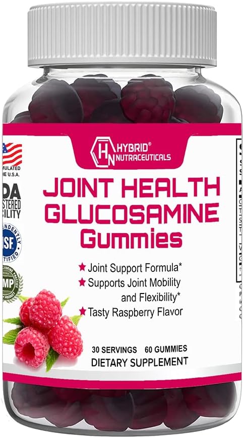 Raspberry Flavored Glucosamine Gummies with Vitamin E - Joint Mobility Support Supplement - 60 Gummies