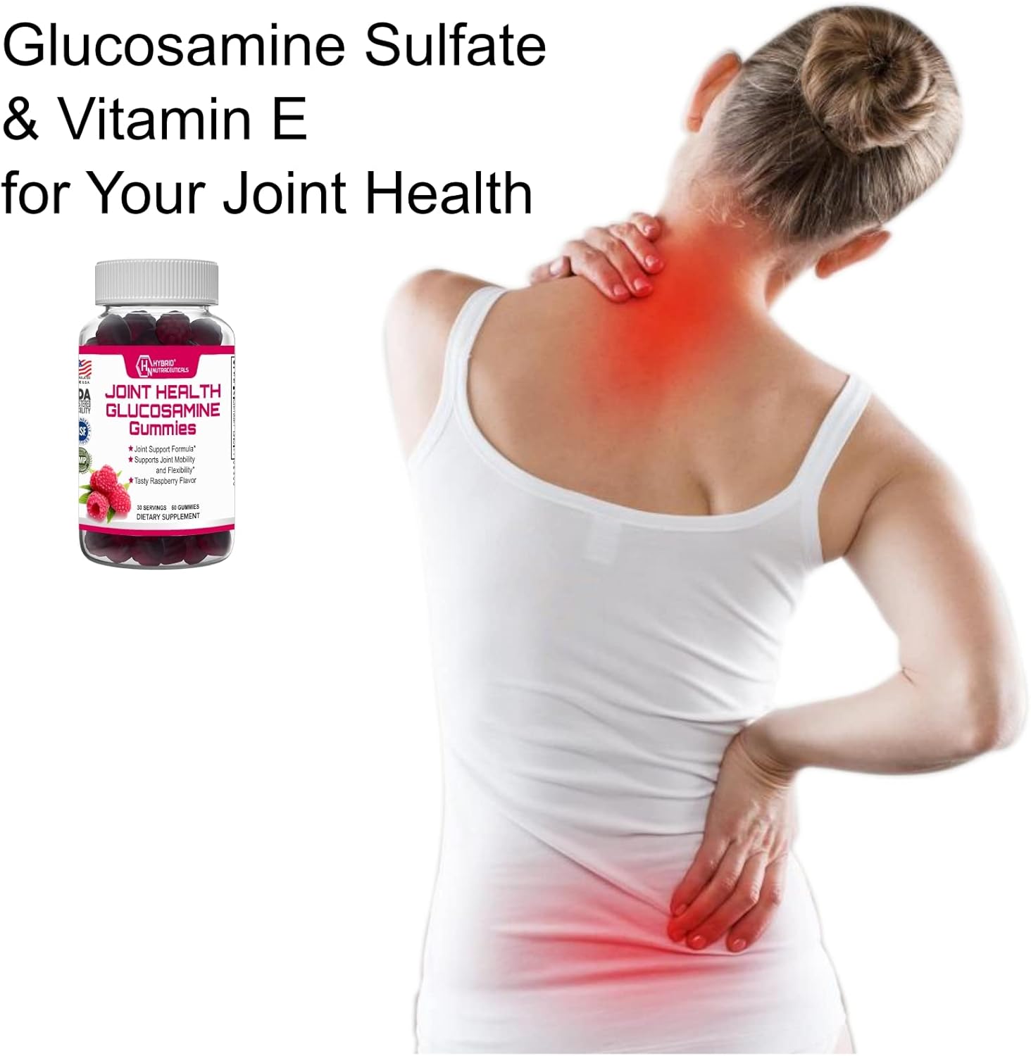 Raspberry Flavored Glucosamine Gummies with Vitamin E - Joint Mobility Support Supplement - 60 Gummies