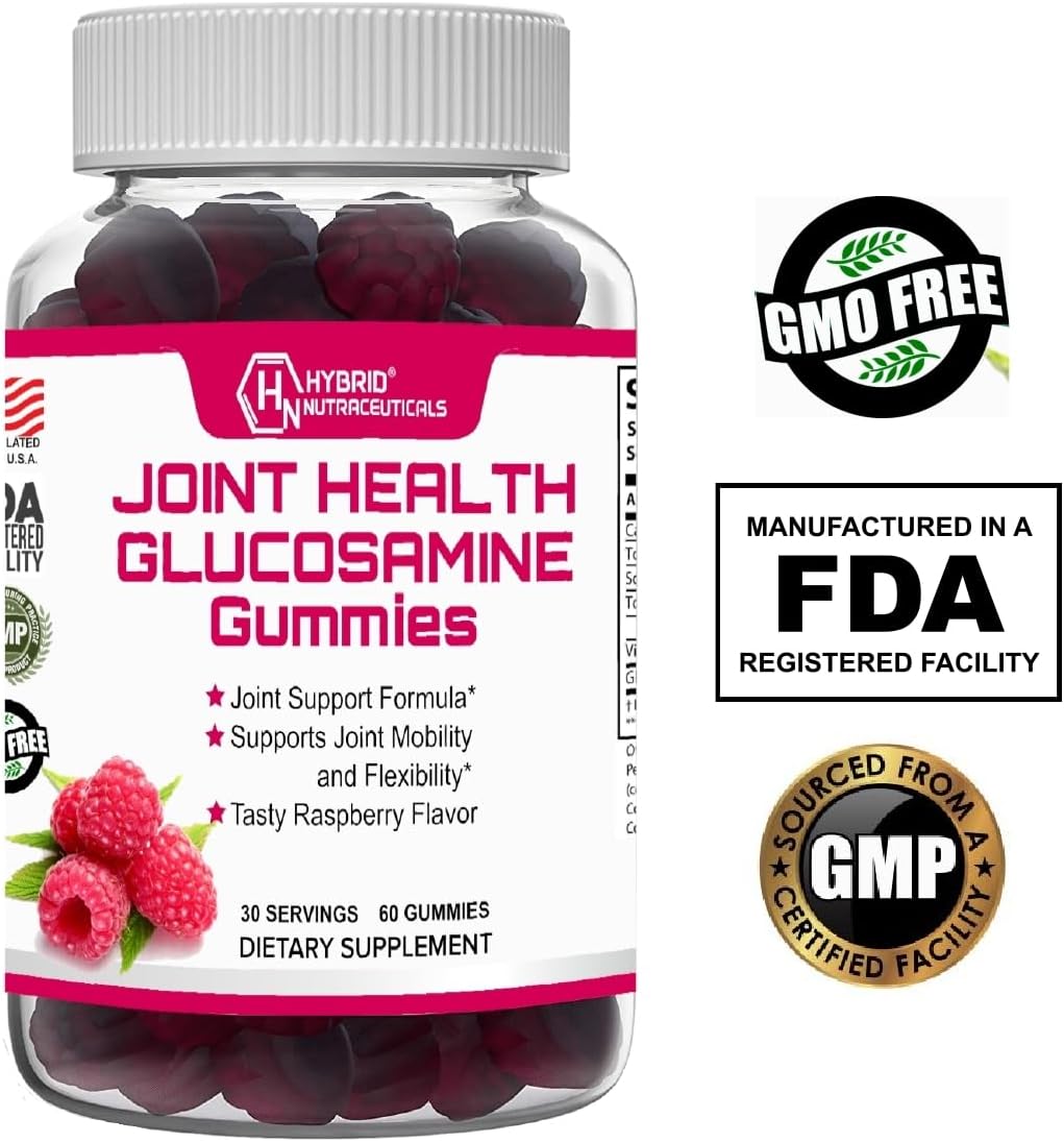 Raspberry Flavored Glucosamine Gummies with Vitamin E - Joint Mobility Support Supplement - 60 Gummies