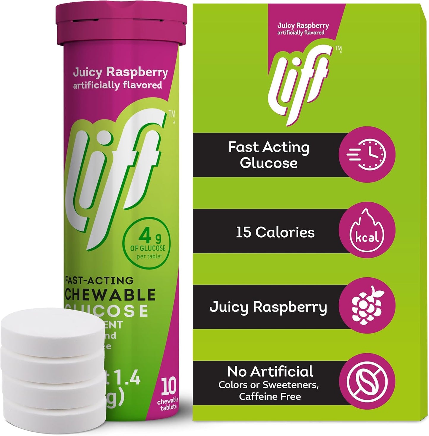 Raspberry Flavored Lift Glucose Chewable Energy Tablets, Fast-Acting Formula - 120 ct Tube Pack - BoostGo Australia