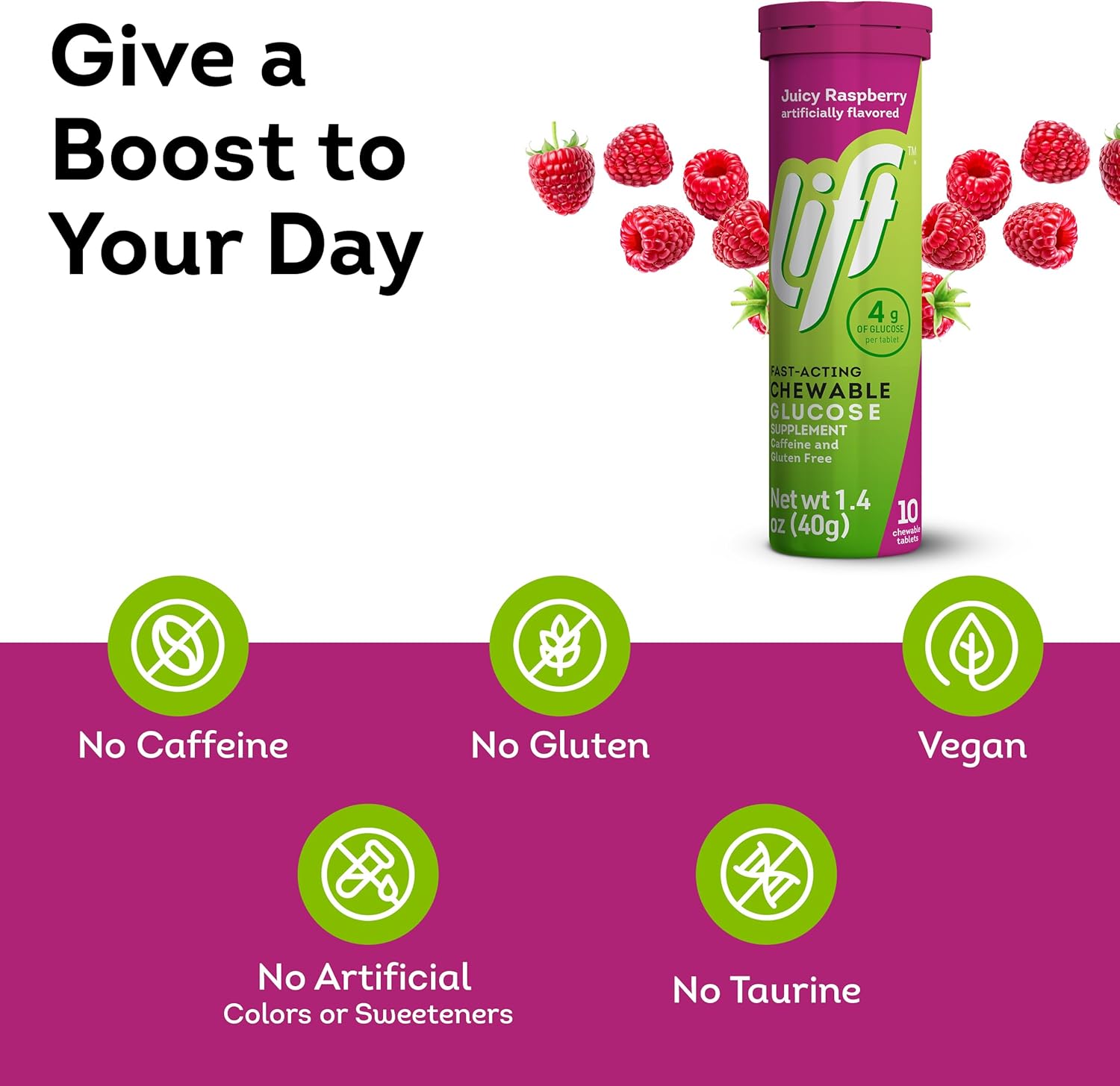 Raspberry Flavored Lift Glucose Chewable Energy Tablets, Fast-Acting Formula - 120 ct Tube Pack - BoostGo Australia