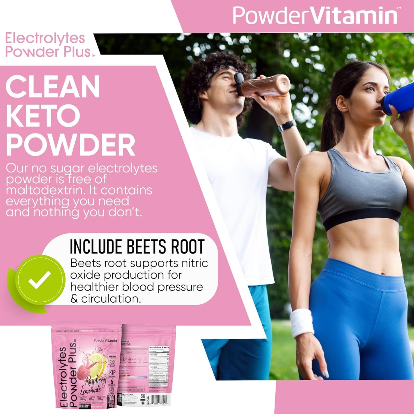 Raspberry Lemonade Electrolyte Powder - 100 Servings, Zero Calorie Keto Hydration with Potassium, Calcium, Magnesium