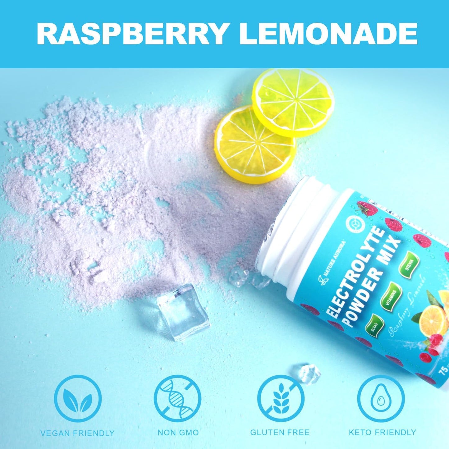 Raspberry Lemonade Electrolyte Powder Mix - Keto Friendly, Non-GMO, Enhanced with BCAAs, Vitamins, and Himalayan Salt for Energy and Muscle Function - 75 Servings