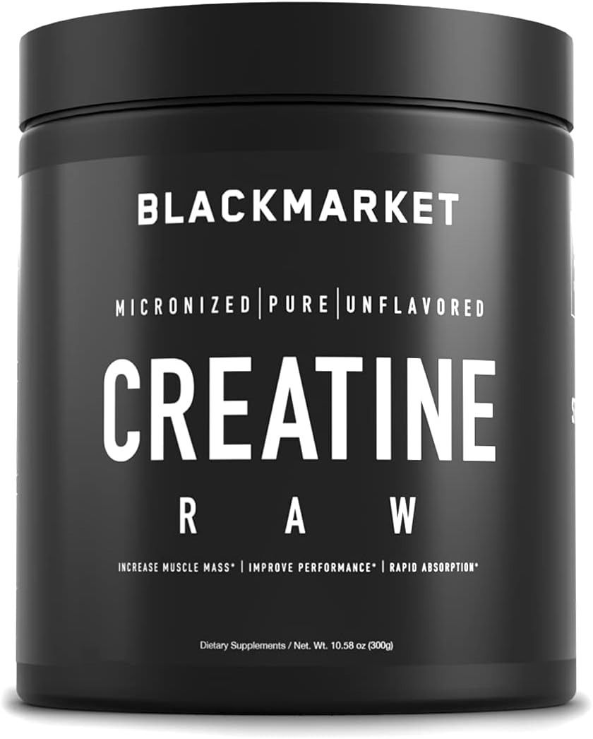 RAW Blackmarket Creatine Powder - Muscle Size & Strength Enhancer for Men & Women, Rapid Absorption, Improved Performance - 300g