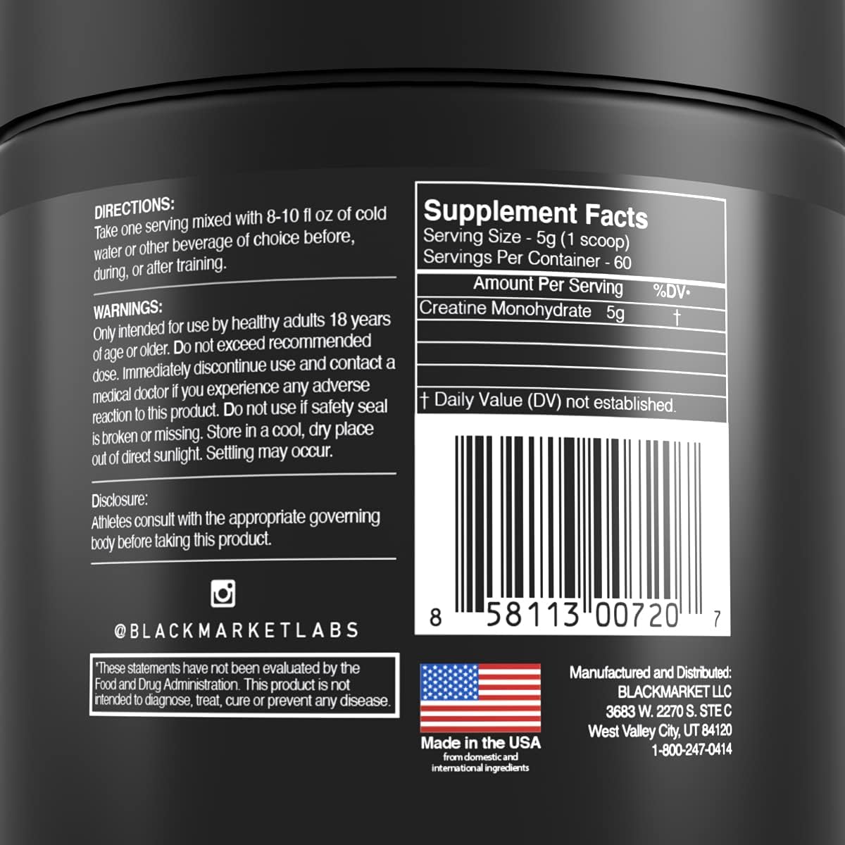 RAW Blackmarket Creatine Powder - Muscle Size & Strength Enhancer for Men & Women, Rapid Absorption, Improved Performance - 300g