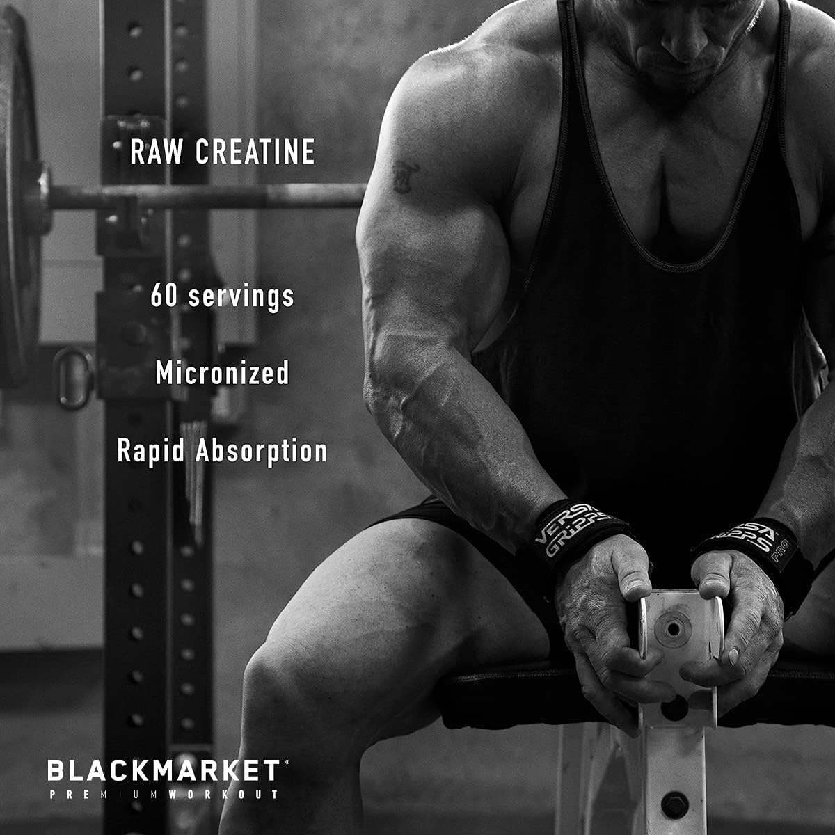 RAW Blackmarket Creatine Powder - Muscle Size & Strength Enhancer for Men & Women, Rapid Absorption, Improved Performance - 300g