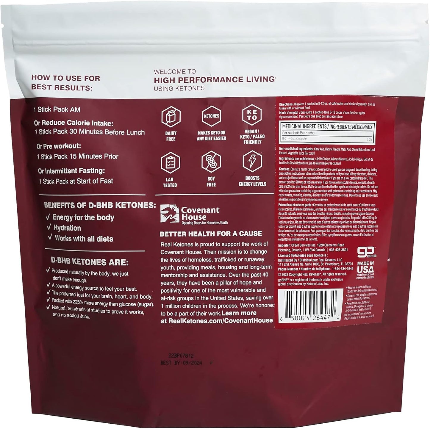 Real Ketones BHB Mixed Berry Caffeine Drink Mix Packets - 30 Count, No Sugar, Electrolytes, Hydrating Keto BHB