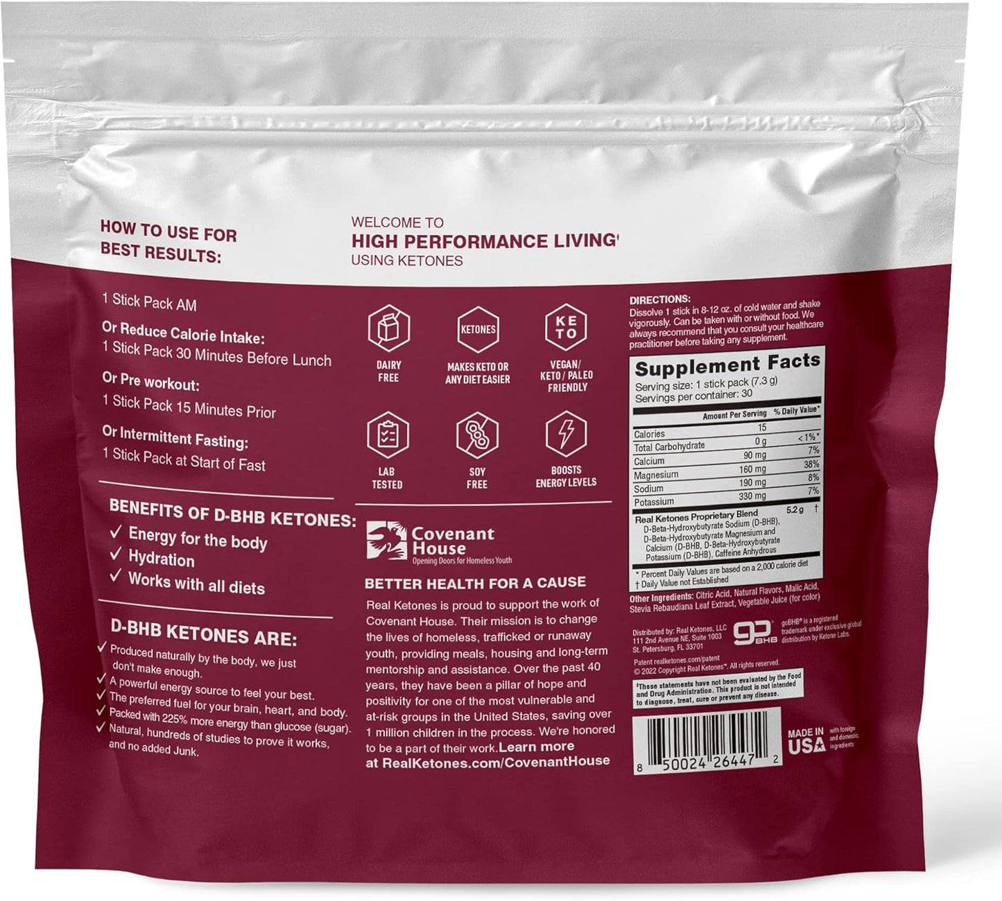 Real Ketones BHB Mixed Berry Caffeine Drink Mix Packets - 30 Count, No Sugar, Electrolytes, Hydrating Keto BHB