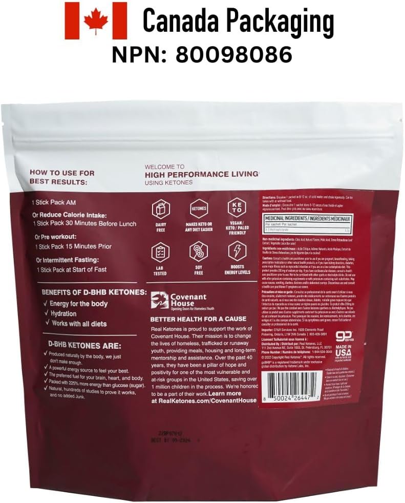 Real Ketones BHB Mixed Berry Caffeine Drink Mix Packets - 30 Count, No Sugar, Electrolytes, Hydrating Keto BHB