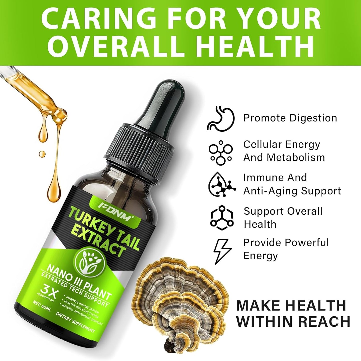 Real Mushrooms Turkey Tail Extract Tincture - 2 Fl Oz for Immune & Digestive Support