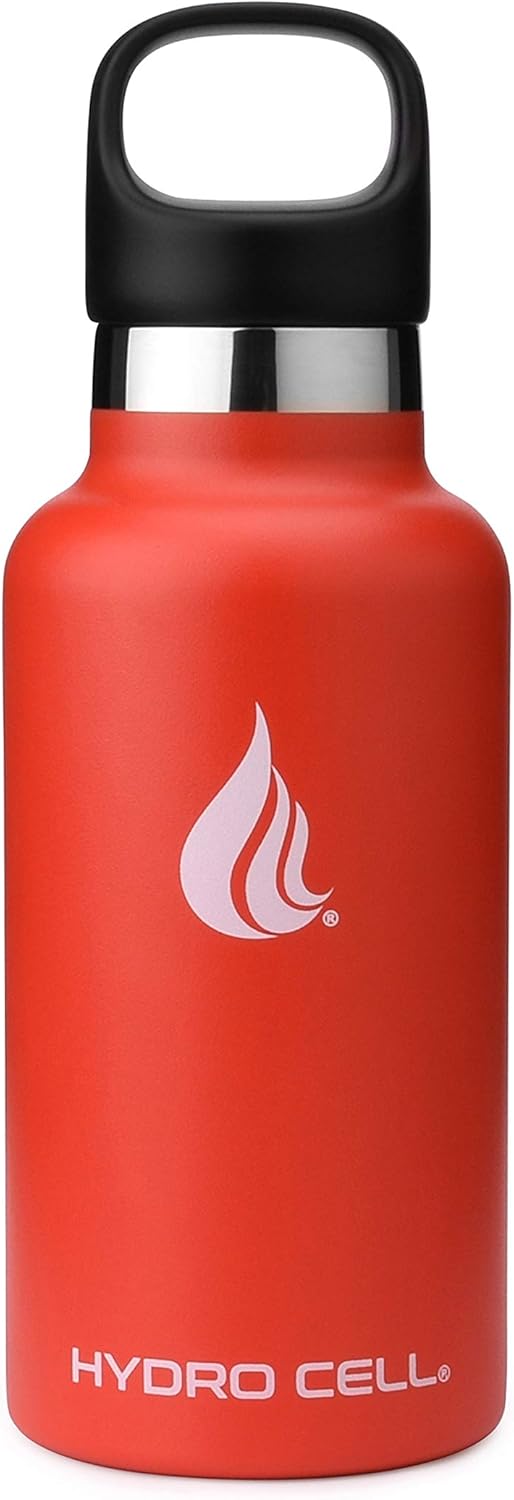 Red 16oz HYDRO CELL Stainless Steel Water Bottle with Straw, 2 Lids, Double Wall Vacuum Insulation - Hot/Cold Leak Proof Sports Design
