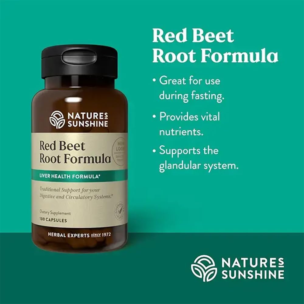 Red Beet Root Formula Capsules - Supports Glandular System, Vital Nutrients for Fasting - 100 Count