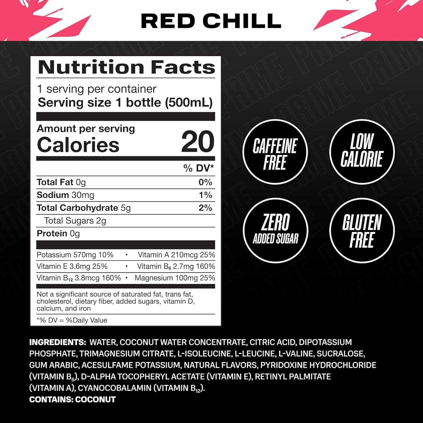 RED CHILL PRIME ICE Hydration Sports Drink with BCAAs, B Vitamins, Antioxidants - 12 Pack of 16.9 Fl Oz Bottles for Ultimate Hydration