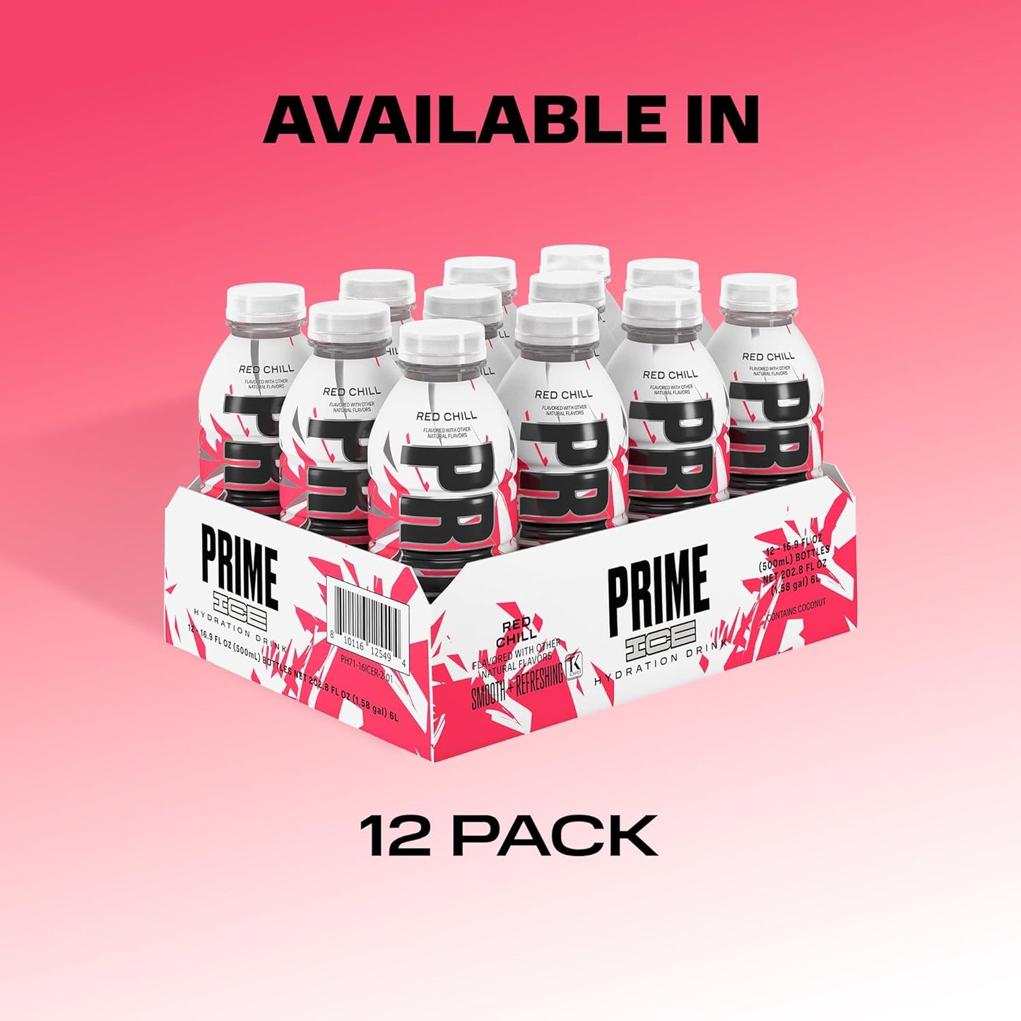 RED CHILL PRIME ICE Hydration Sports Drink with BCAAs, B Vitamins, Antioxidants - 12 Pack of 16.9 Fl Oz Bottles for Ultimate Hydration