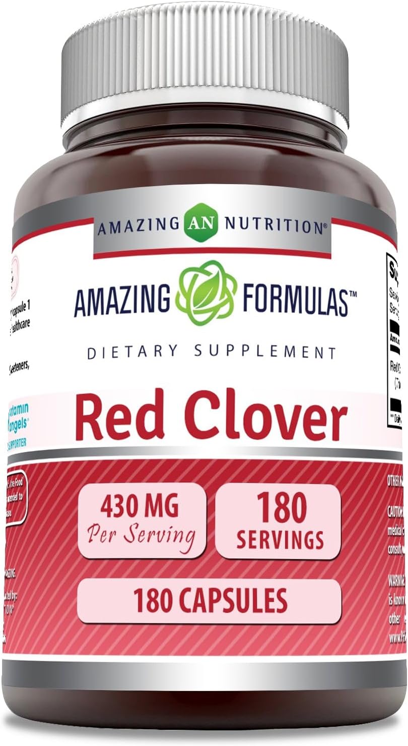 Red Clover Dietary Supplement with 430mg Extract - Relief from PMS & Menopause Symptoms - 180 Capsules