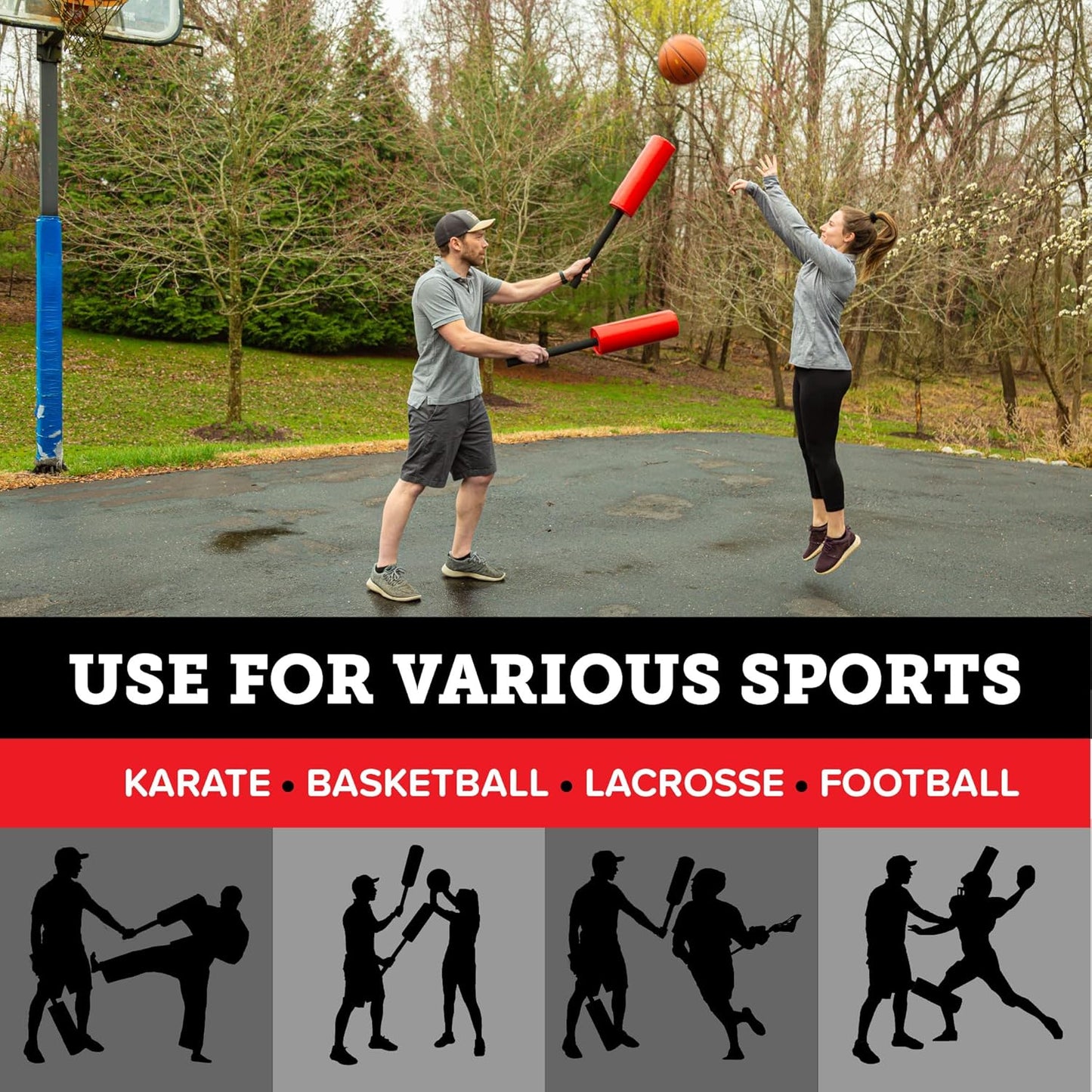 Red Contact Sticks 2 Pack for Football Training, Play Platoon Padded Blocking Guards for Defender Simulation in Basketball, Lacrosse, and Boxing
