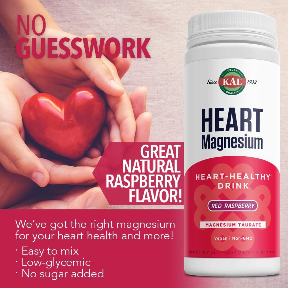 Red Raspberry Magnesium Taurate Powder Heart Health Drink Mix - Vegan, Sugar Free Supplement for Inflammation - 100 Servings