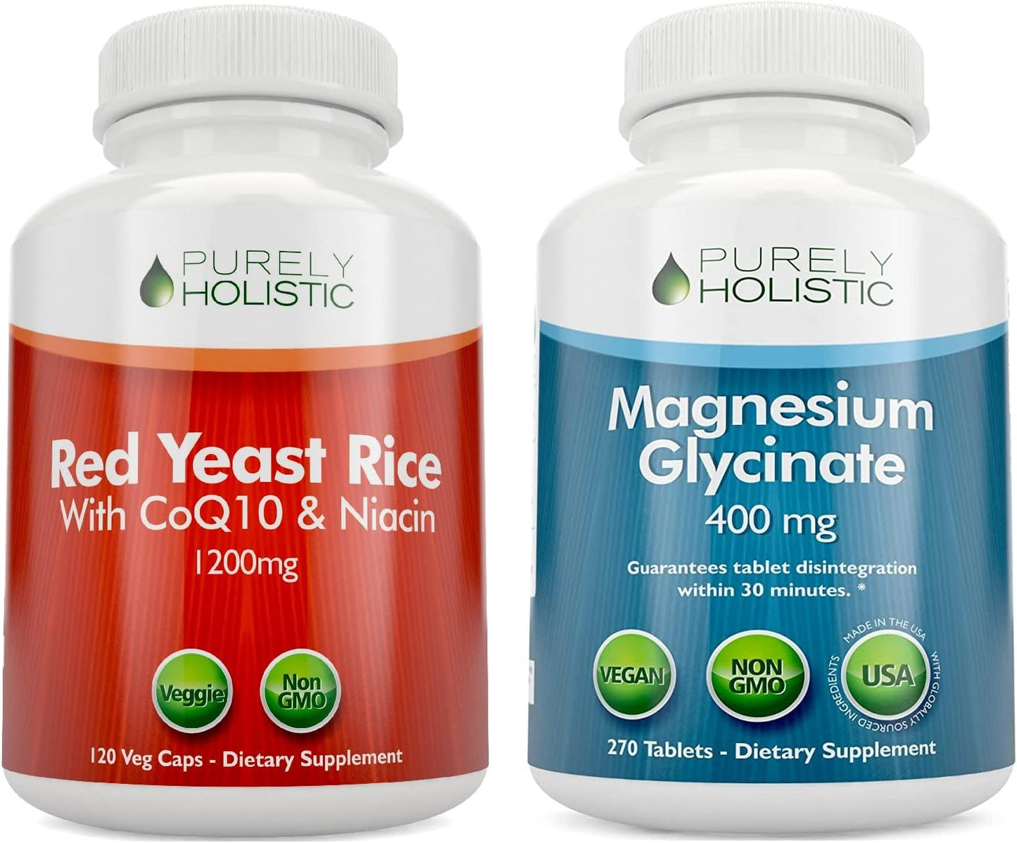 Red Yeast Rice 1200mg with CoQ10, Niacin, and Magnesium Glycinate Combo Pack - 120 Capsules + 270 Tablets - USA Made