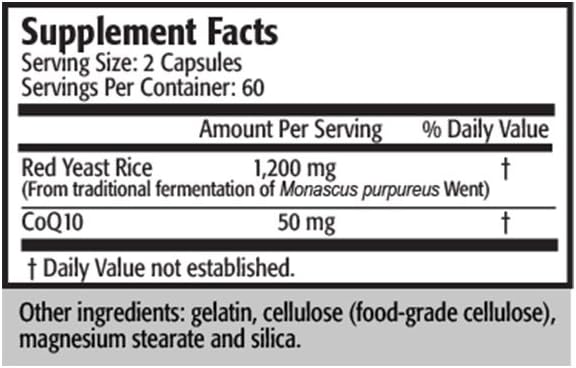 Red Yeast Rice and CoQ10 Supplement for Cholesterol Support - 120 Capsules