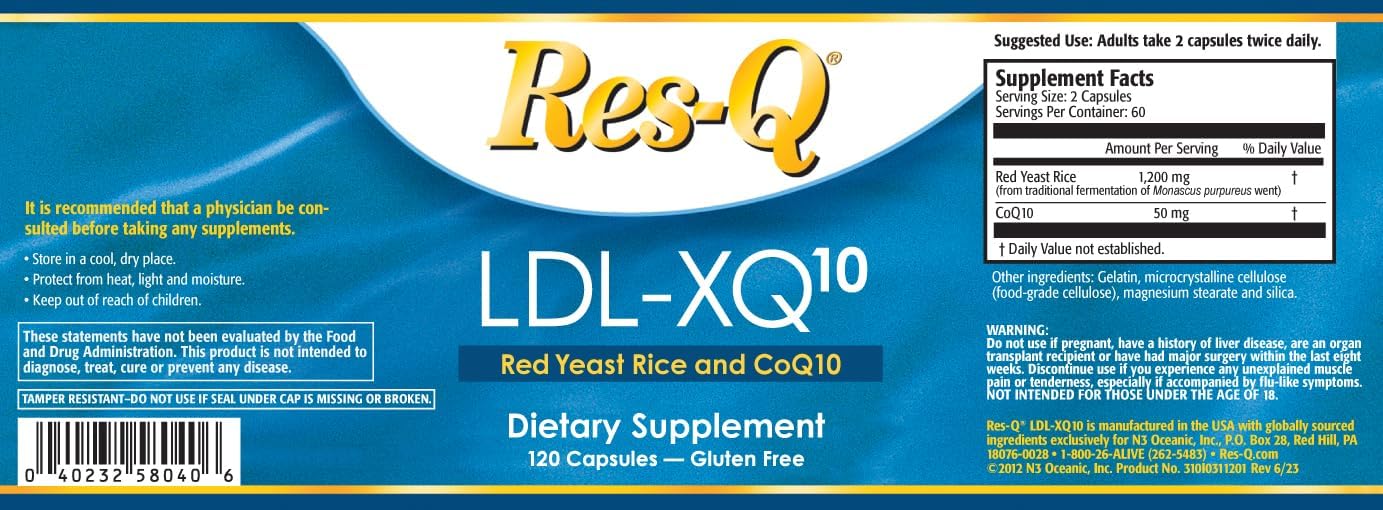 Red Yeast Rice and CoQ10 Supplement for Cholesterol Support - 120 Capsules