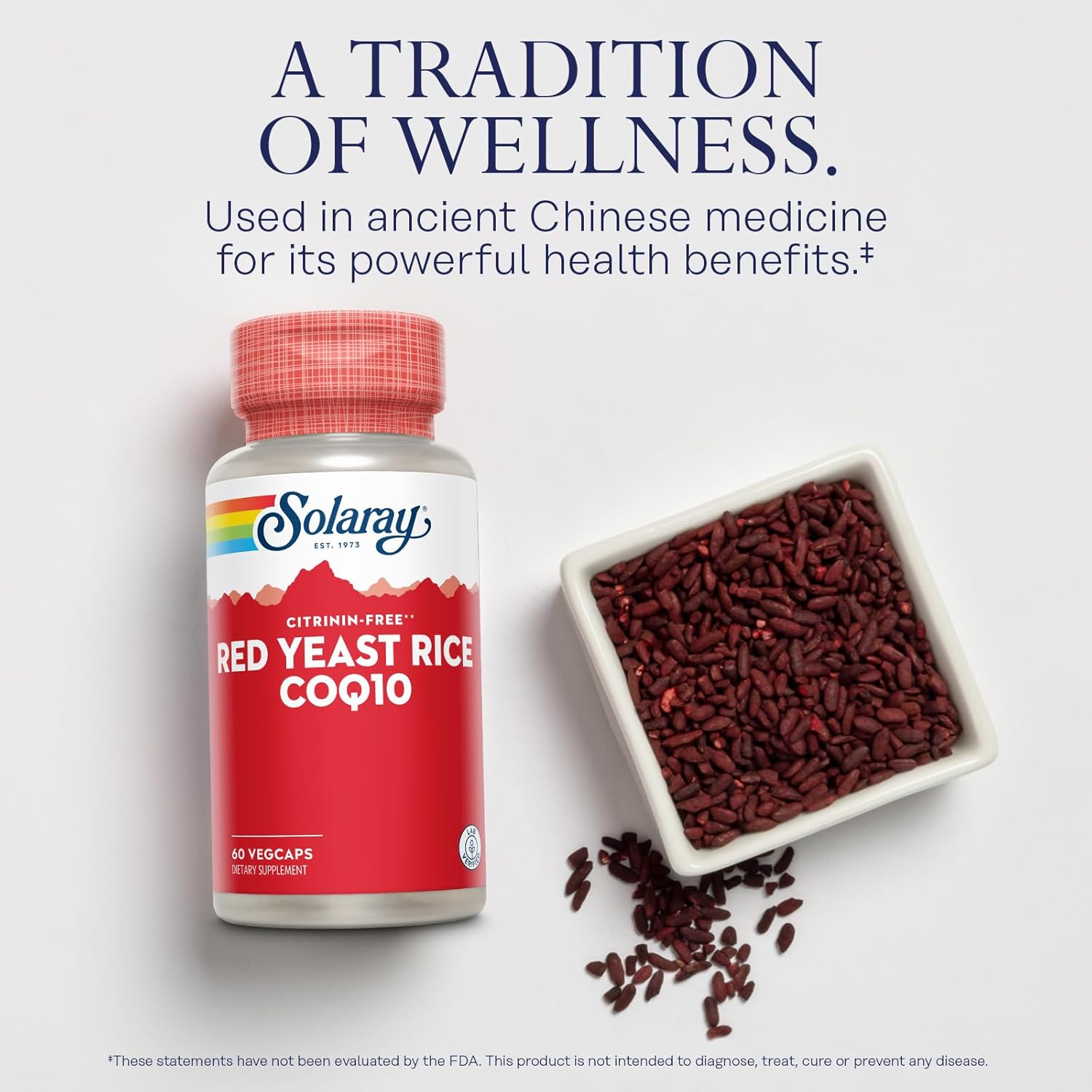 Red Yeast Rice Plus CoQ-10 & No-Flush Niacin B-3 for Heart Health, Non-Irradiated, Citrinin Free - 60 VegCaps, 60 Servings