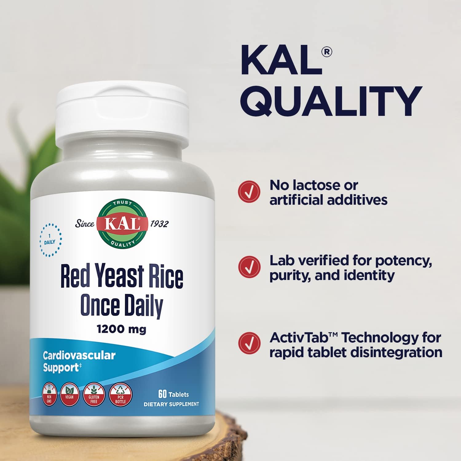 Red Yeast Rice Supplement 1200 Mg - 60 Capsules by KAL