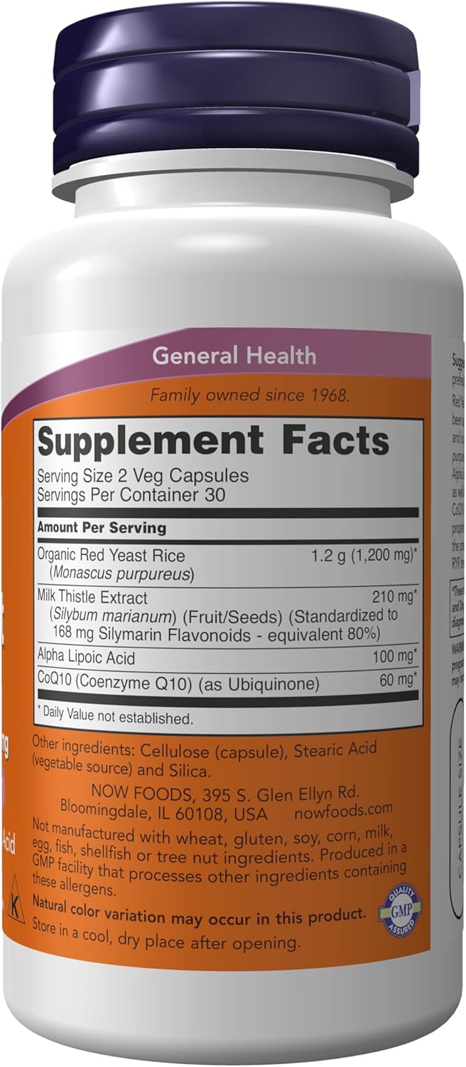 Red Yeast Rice with CoQ10, Milk Thistle, and Alpha Lipoic Acid - 60 Veg Capsules by NOW Foods