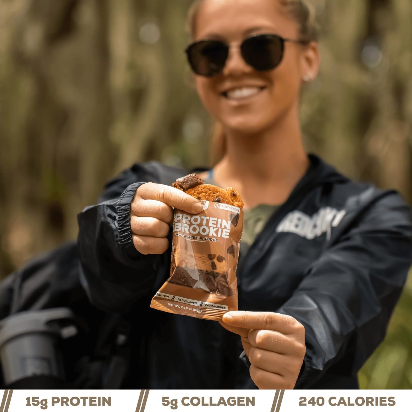 Redcon1 MRE Brookie Protein Bar - Whole Food Snack with 15g Protein, 5g Collagen, No Whey - Chocolate Chip Fudge Flavor (12 Pack)