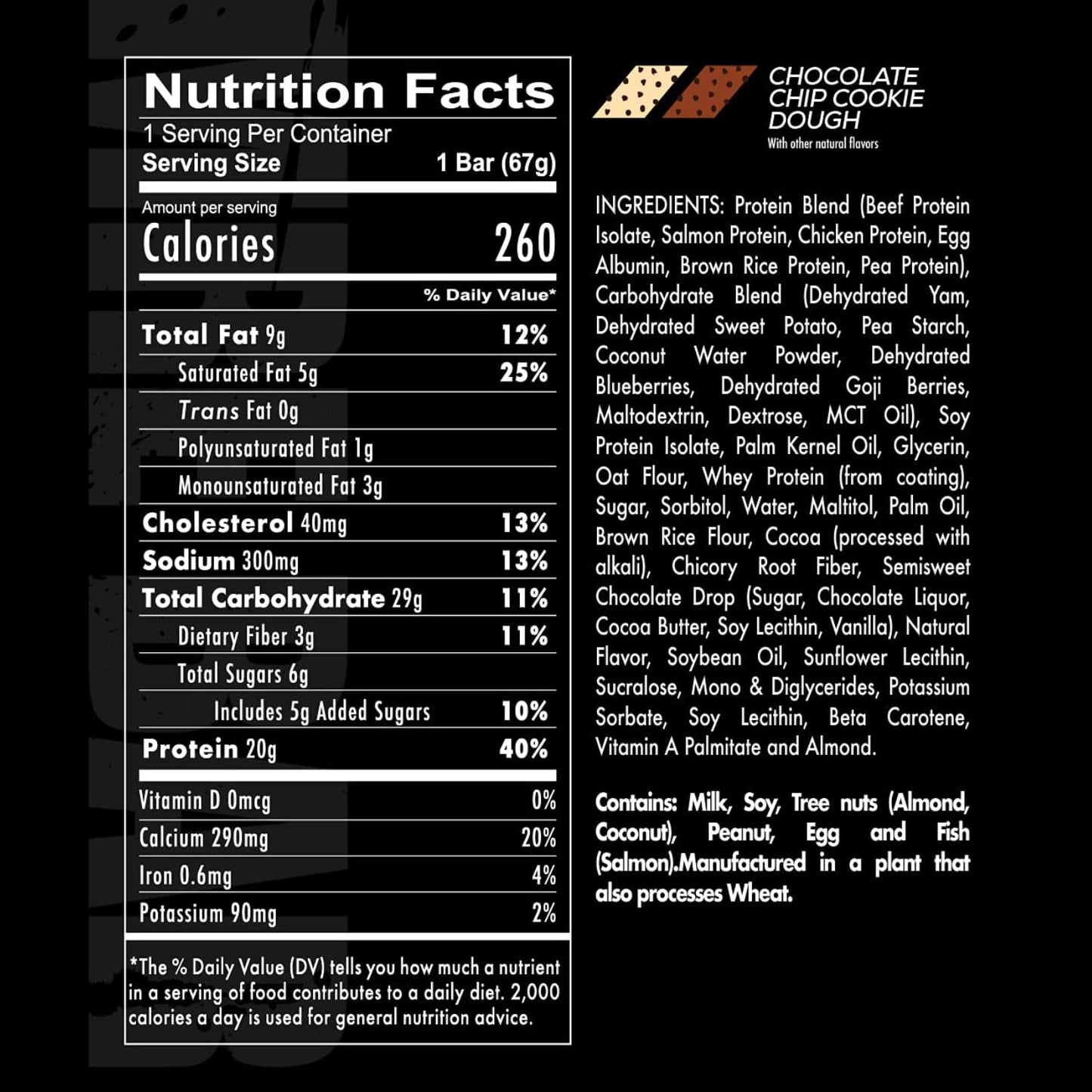 REDCON1 MRE Protein Bar, Chocolate Chip Cookie Dough - 12 Bars with MCT Oil, 20g Whole Food Protein, Easy Digestion, Low Sugar