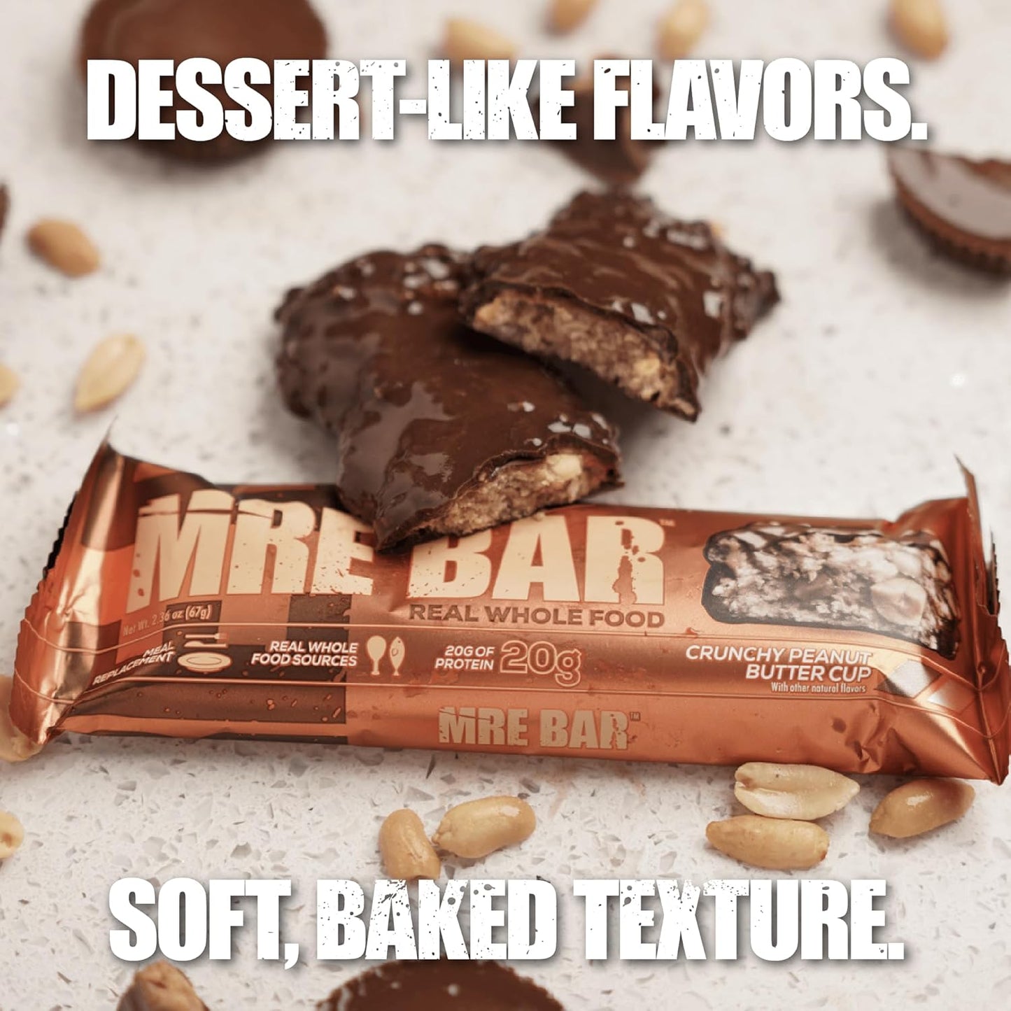 REDCON1 MRE Protein Bar, Chocolate Chip Cookie Dough - 12 Bars with MCT Oil, 20g Whole Food Protein, Easy Digestion, Low Sugar