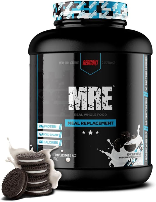 Redcon1 MRE Protein Powder Cookies N Cream with MCT Oil - Natural Meal Replacement for Muscle Recovery (25 Servings)