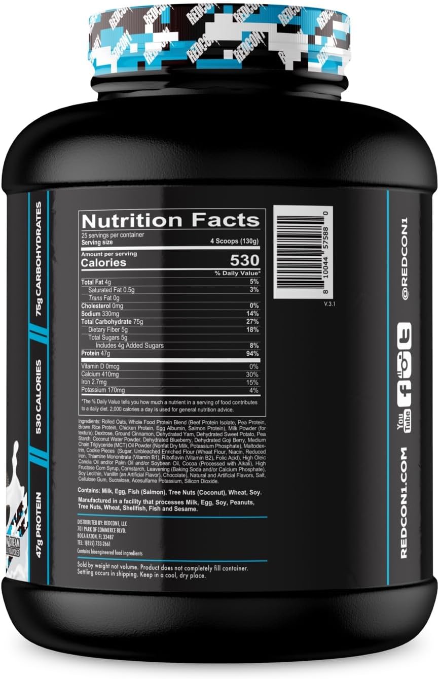 Redcon1 MRE Protein Powder Cookies N Cream with MCT Oil - Natural Meal Replacement for Muscle Recovery (25 Servings)
