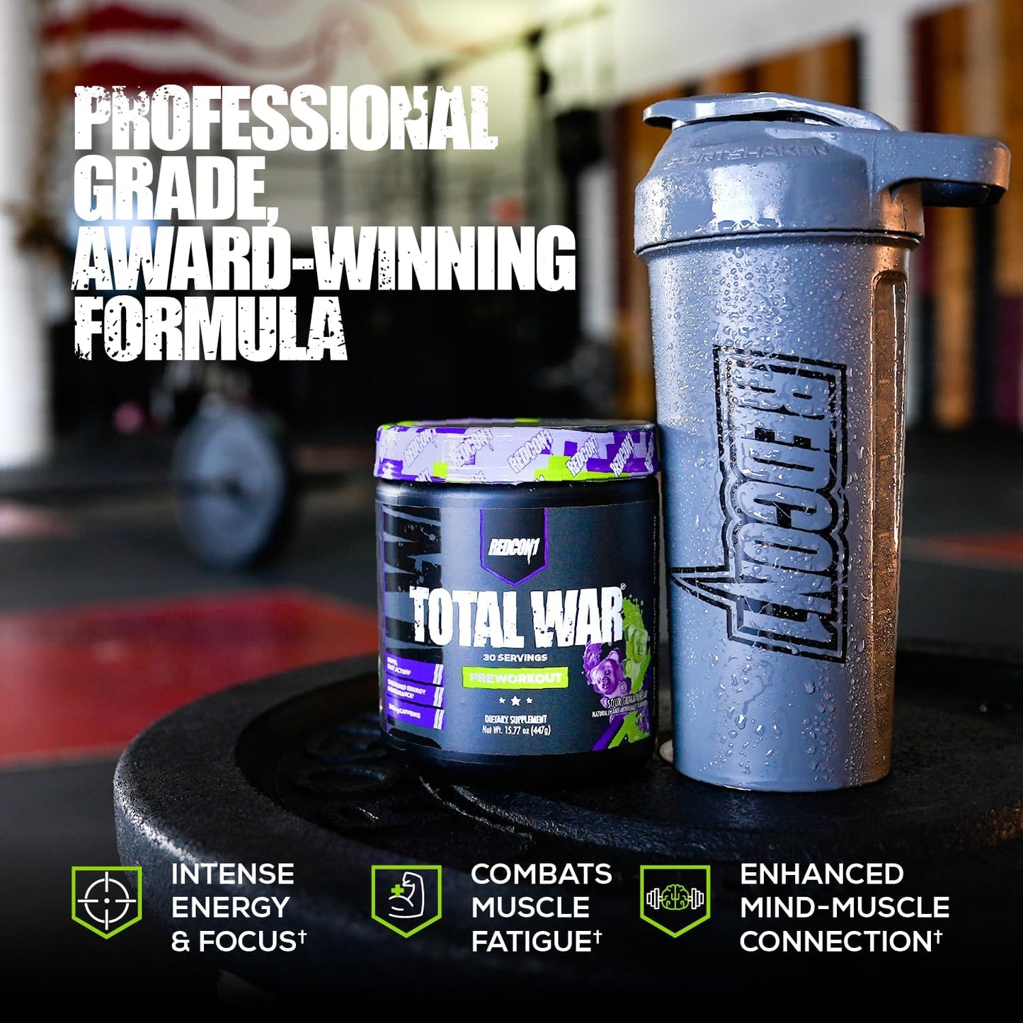 Redcon1 Total War Pre Workout Powder - Grape Flavor with Beta Alanine - Caffeinated Preworkout for Men and Women - Enhanced Pump and Blood Flow - 30 Servings