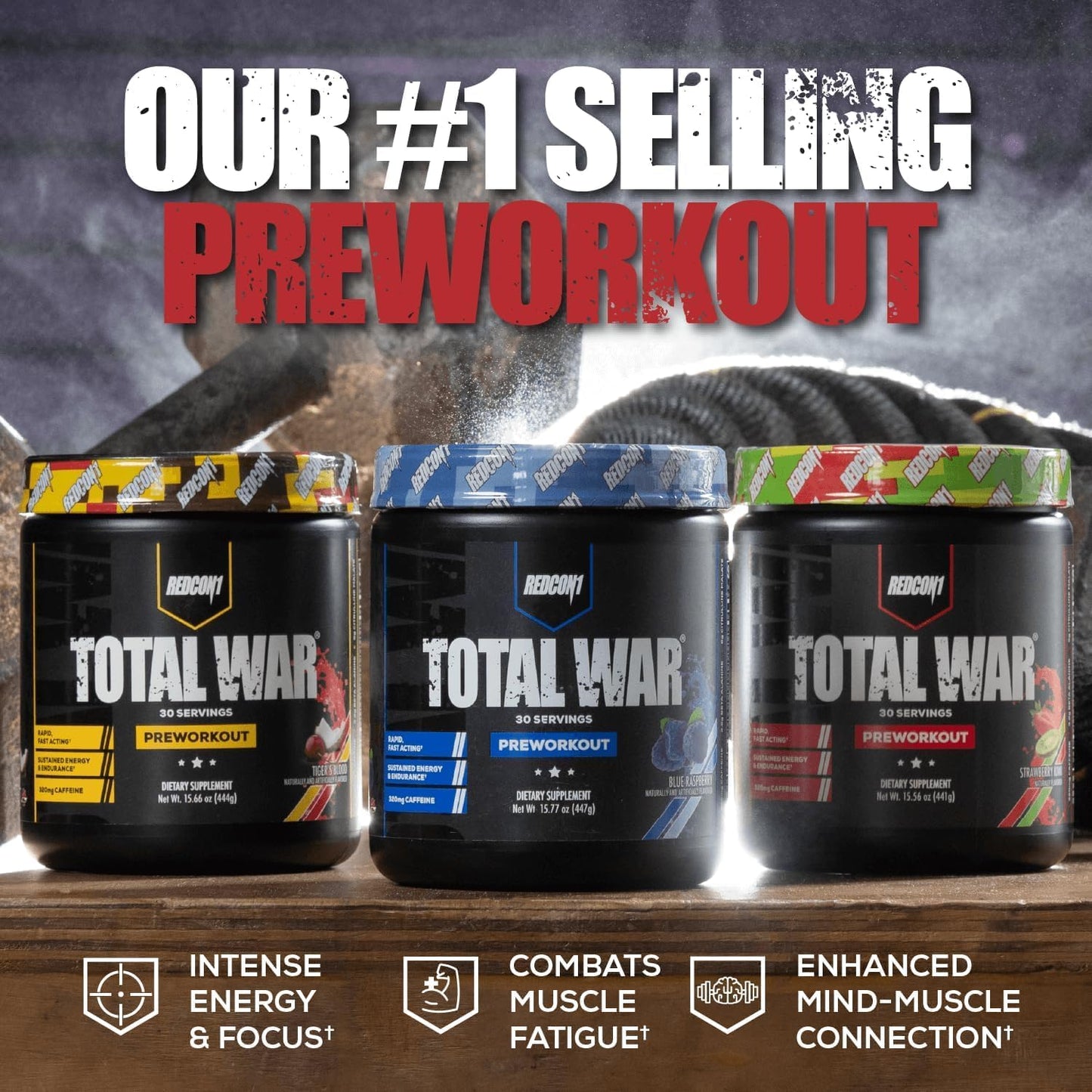 REDCON1 Total War Pre Workout Powder in Cali Splash Flavor - Powerful Caffeinated Preworkout with Beta Alanine and Citrulline Malate for Enhanced Pump and Blood Flow - 30 Servings