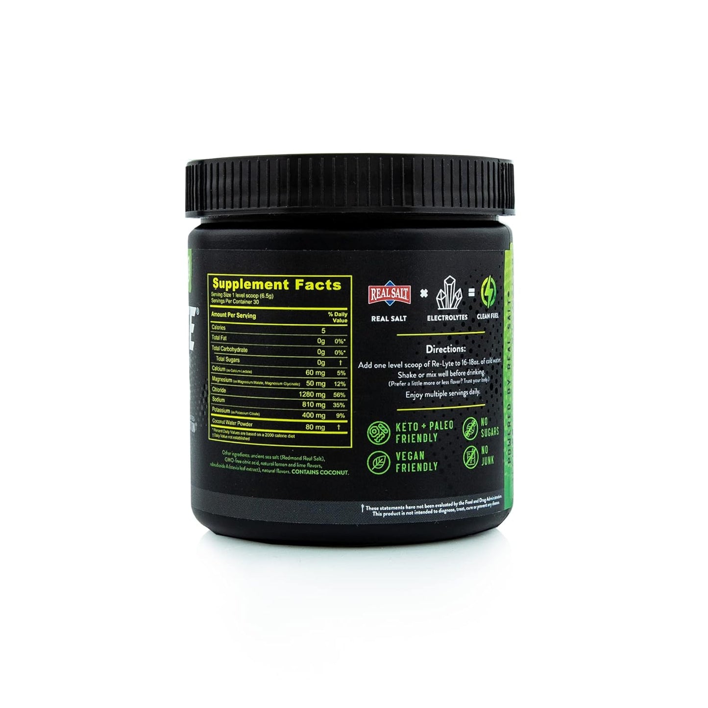 REDMOND Re-Lyte Electrolyte Drink Mix Lemon Lime - 30 Servings, Small 6.88oz Jar