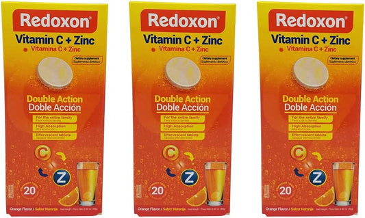 Redoxon Orange Flavor Vitamin C & Zinc Tablets for Immune Support, Energy Boost, and Health - 60 Tablets in Total