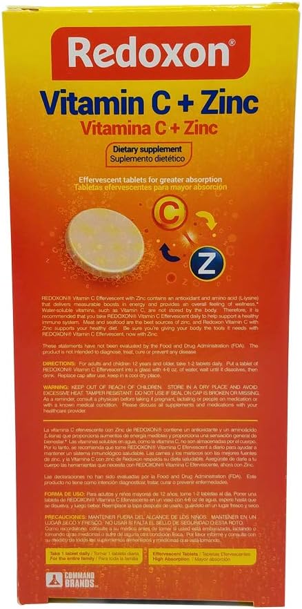 Redoxon Orange Flavor Vitamin C & Zinc Tablets for Immune Support, Energy Boost, and Health - 60 Tablets in Total