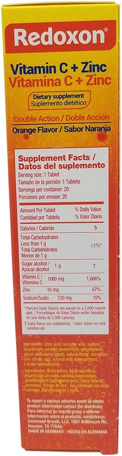 Redoxon Orange Flavor Vitamin C & Zinc Tablets for Immune Support, Energy Boost, and Health - 60 Tablets in Total