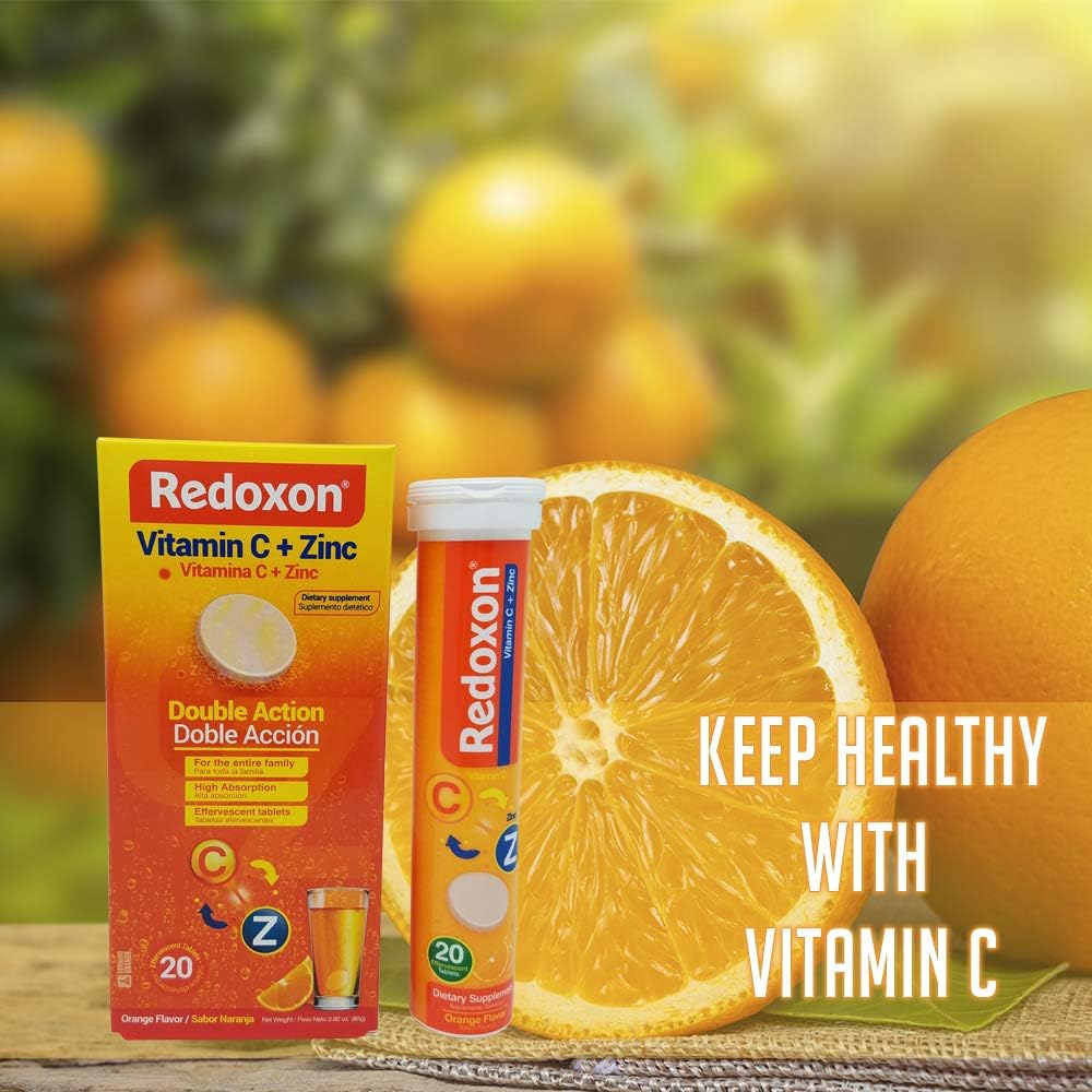Redoxon Orange Flavor Vitamin C & Zinc Tablets for Immune Support, Energy Boost, and Health - 60 Tablets in Total