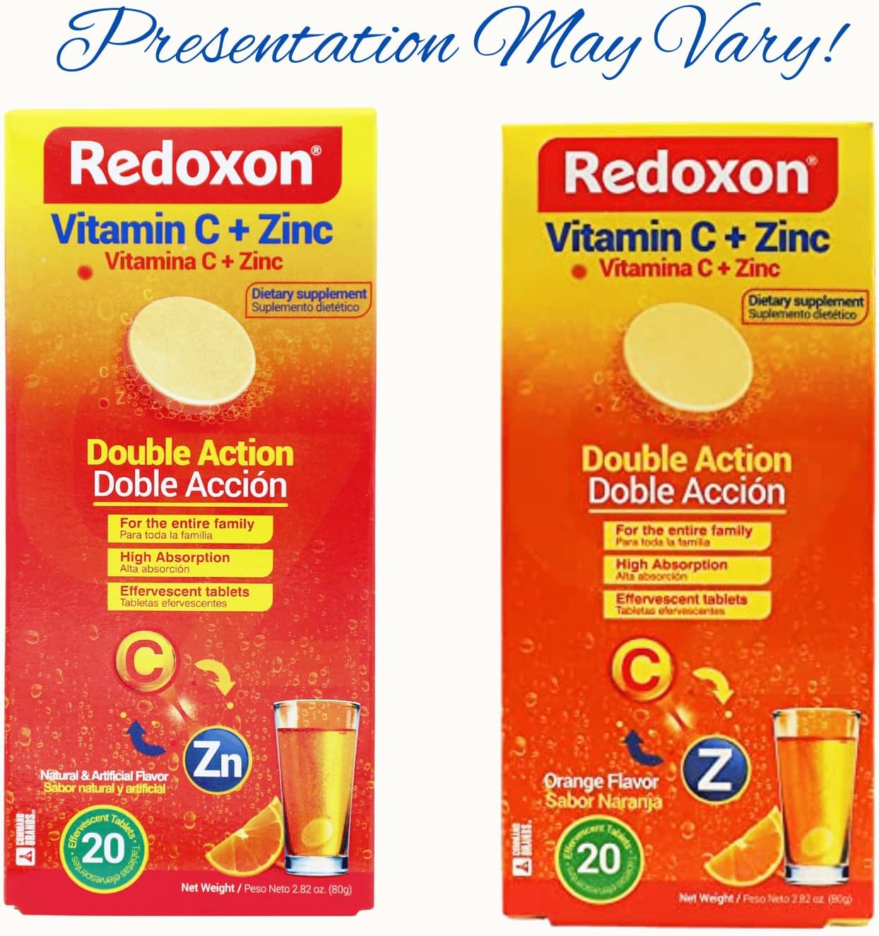 Redoxon Vitamin C + Zinc Effervescent Tablets, Orange Flavor - Immune System Support, 80 Tablets - 11.28 Oz (4-Pack)