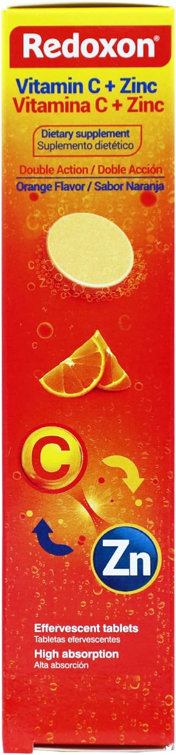 Redoxon Vitamin C + Zinc Effervescent Tablets, Orange Flavor - Immune System Support, 80 Tablets - 11.28 Oz (4-Pack)