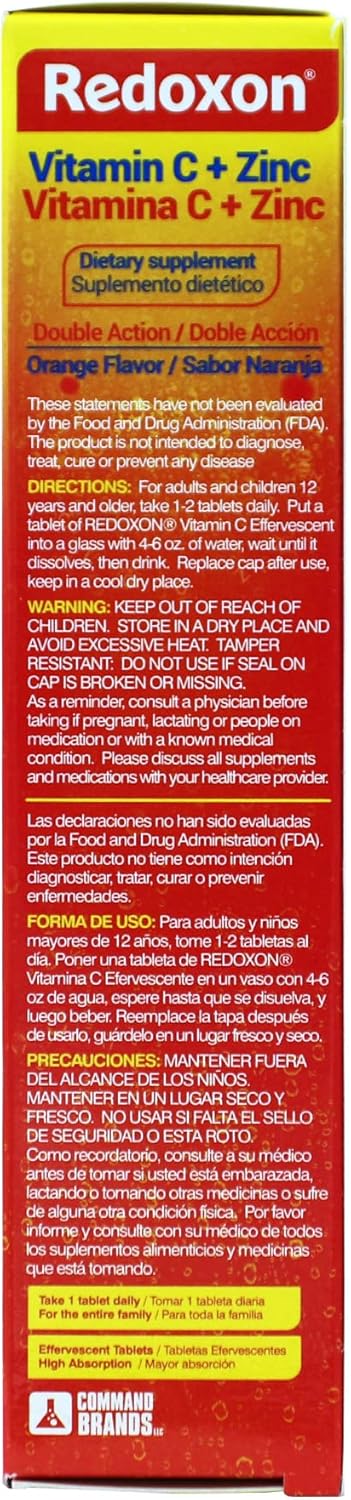 Redoxon Vitamin C + Zinc Effervescent Tablets, Orange Flavor - Immune System Support, 80 Tablets - 11.28 Oz (4-Pack)