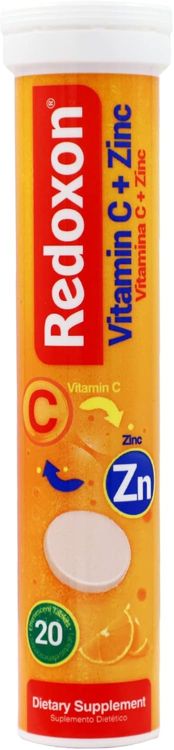 Redoxon Vitamin C + Zinc Effervescent Tablets, Orange Flavor - Immune System Support, 80 Tablets - 11.28 Oz (4-Pack)